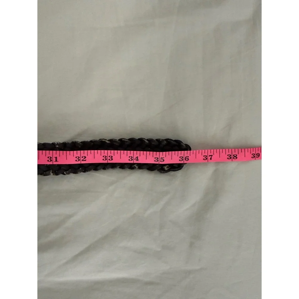 Black Braided Genuine Leather Belt S/M Square Buckle Vintage Equestria